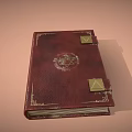 Crimson Leather Box With Golden Emblem Metal Clasps And Gold Trim On Beige Background