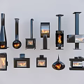 Various Modern Fireplace Designs With Different Styles And Burning Flames For Home 3d model