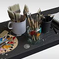 Art Supplies Studio Setup With Easel Canvas Frames Paint Tubes And Brushes