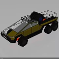 Yellow Six Wheeled All Terrain Vehicle With Open Frame Roof Rack And Spare Tire