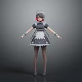 3D Model of Woman in Classic Maid Outfit with White Apron and Arm Cuffs