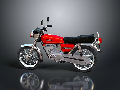 Red YAMAHA Motorcycle With Black Seat Silver Wheels Classic Design And Reflective Surface 3d model