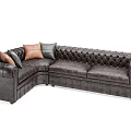 Dark Brown Tufted Sectional Sofa With Accent Pillows And Classic Design 3d model