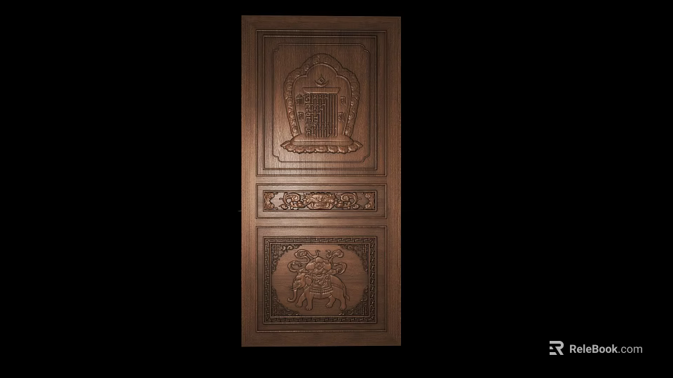 Traditional Wooden Swing Door With Intricate Carved Patterns And Decorative Elements 3d model 