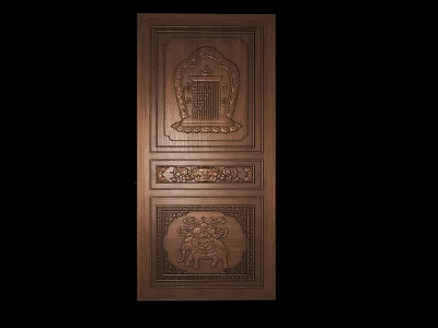 Traditional Wooden Swing Door With Intricate Carved Patterns And Decorative Elements 3d model