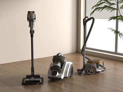 Smart Machines for Home Cleaning Upright Canister Stick Vacuums on Wooden Floor 3d model