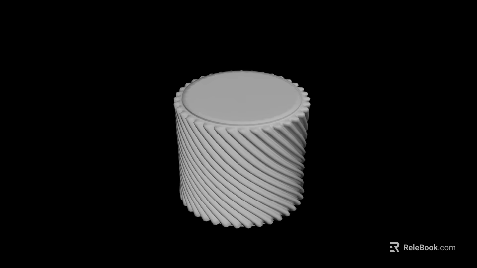 White Cylindrical Sofa Stool with Spiral Pattern Design for Living Room Decor 3d model