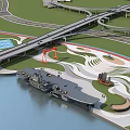 Aerial View of Scenic Riverfront Landscape With Bridge Road Network and Ship Structure