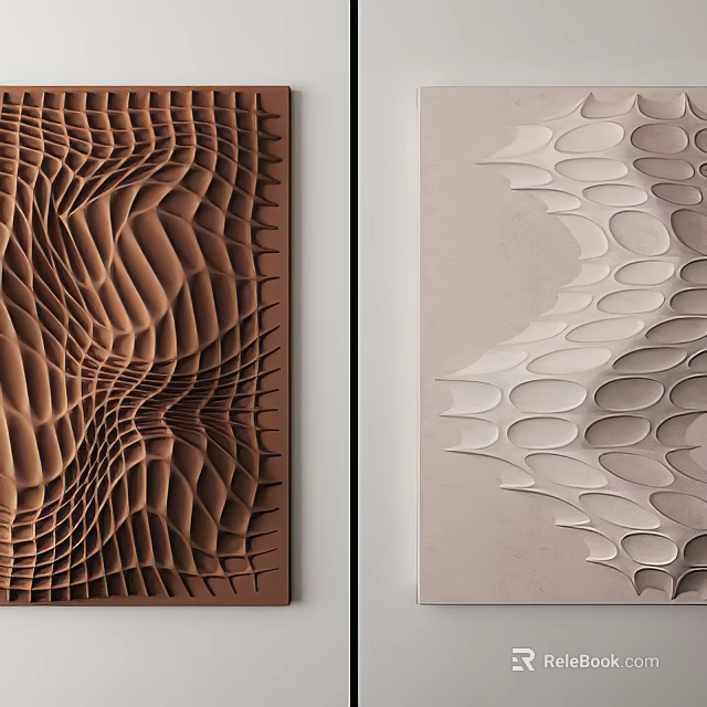 Textured Decorative Panels With Brown Wave And Light Gray Layered Patterns For Wall Decor 3d model 