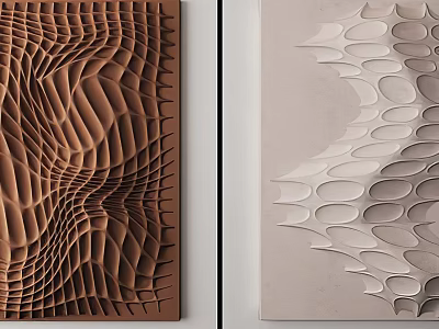Textured Decorative Panels With Brown Wave And Light Gray Layered Patterns For Wall Decor 3d model