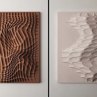 Textured Decorative Panels With Brown Wave And Light Gray Layered Patterns For Wall Decor 3d model