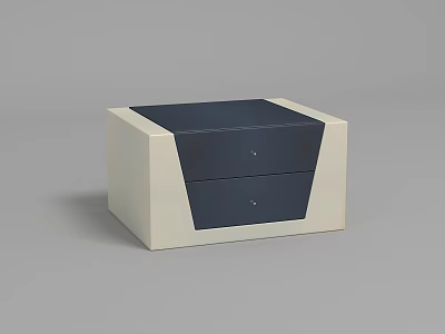 Modern Beige Bedside Table With Dark Blue Drawers And Minimalist Design 3d model