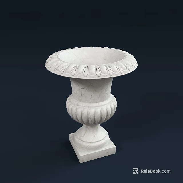 Classic Carvings White Stone Flower Vase With Intricate Patterns And Fresh Flowers On Square Base 3d model 