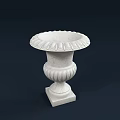 Classic Carvings White Stone Flower Vase With Intricate Patterns And Fresh Flowers On Square Base