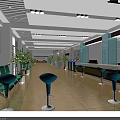 Bright Modern Lobby Reception Desk With Large Screen Green Plants And Tiled Floor