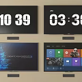 Modern Multiple Television Screens Displaying Time App Interfaces And Digital Content 3d model
