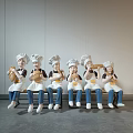 Modern Chef Sculpture Carving With Multiple Figures Holding Bread Sitting On Bench
