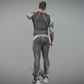 Man Wearing Tight Compression Sportswear Touching His Neck Against Gray Background