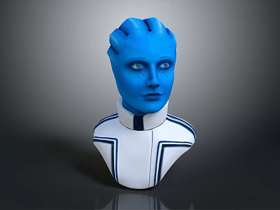 Blue Skinned Sci Fi Character With Horned Head And White Striped Outfit 3d model