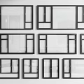 Various Modern Window Designs With Black Frames And Different Styles For Home Interior 3d model