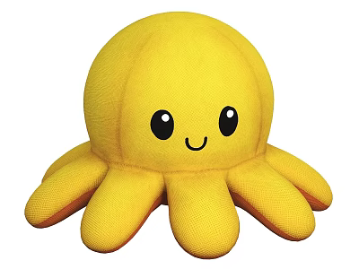 Yellow Stuffed Octopus Toy with Smiling Face Big Black Eyes And Eight Tentacles 3d model