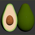 Fresh Ripe Green Avocado Whole and Halved with Orange Pit on Black Surface
