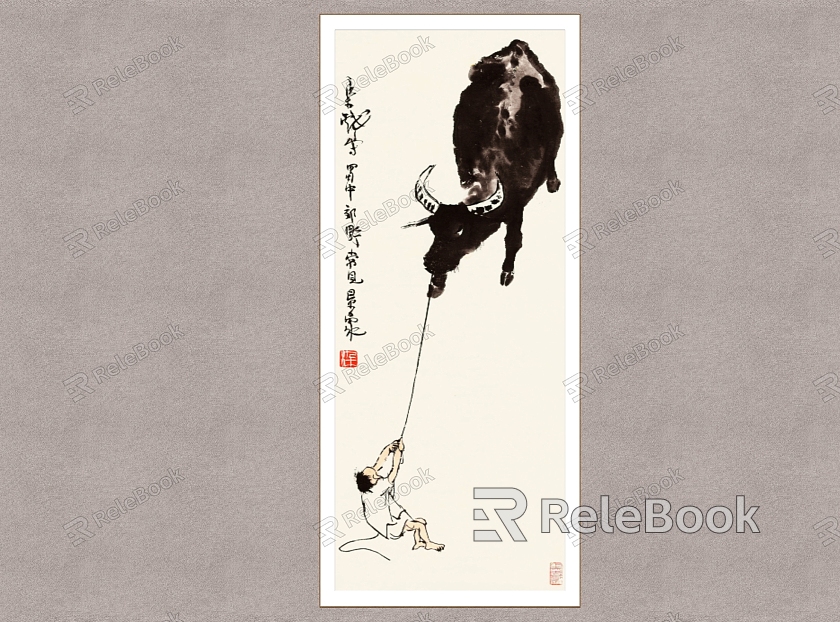 Chinese Decorative Painting Shepherd Cattle Li Keran Shepherd Boy Figure model