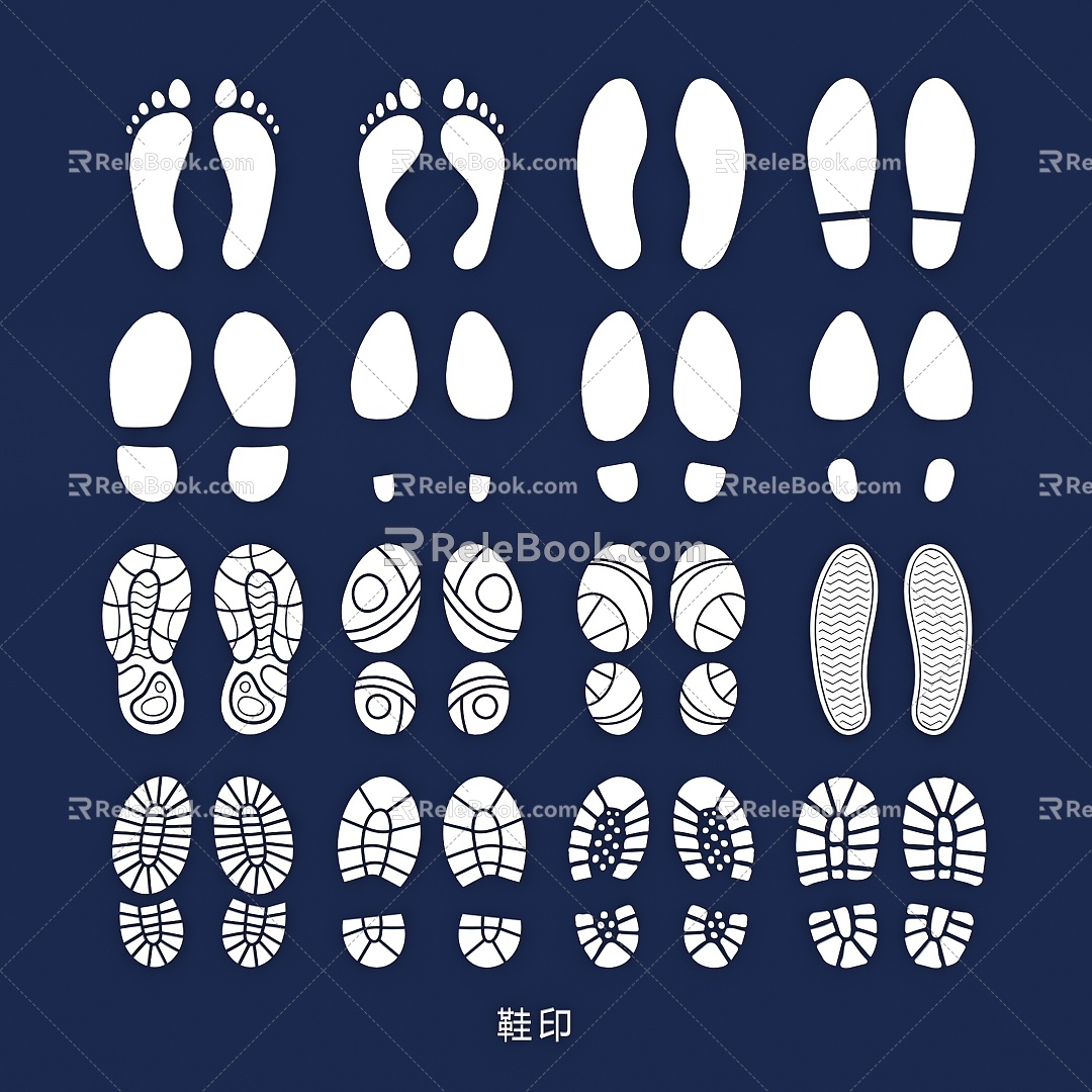 Human Footprint Shoeprint Animal Footprint Sole Pattern Cartoon Element Pattern Illustration 3d model