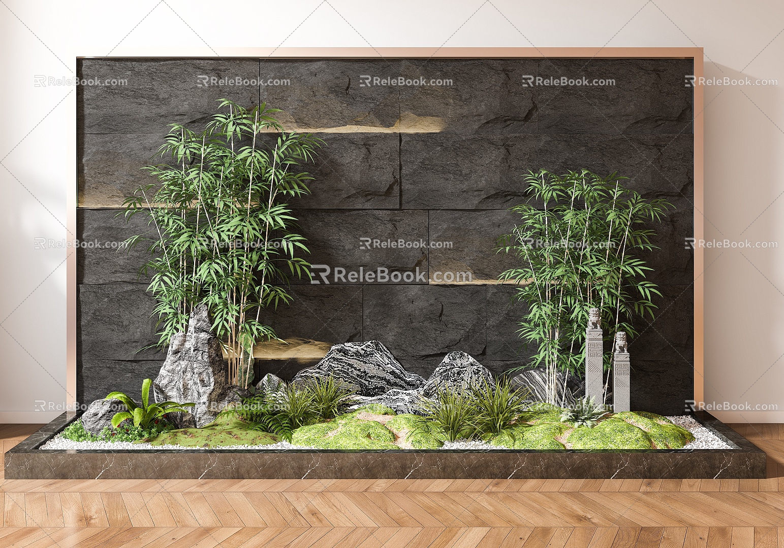 New Chinese Style Plant Landscape Landscaping Stone Background Wall Landscape Bamboo Bamboo Courtyard Landscape Stone White Stone model