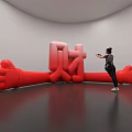 Giant Red Thumbs Up Art Installation Featuring Chinese Character Cai And Person Interacting