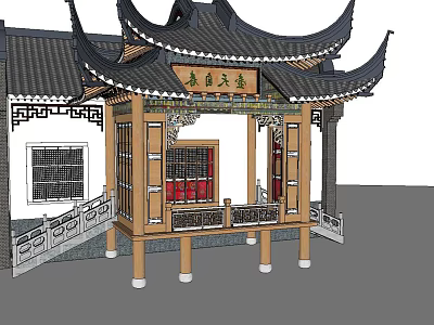 Ancient Chinese Architecture Traditional Wooden Pavilion With Curved Eaves And Carved Railings 3d model