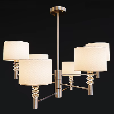 Modern Chandelier Featuring Multiple White Fabric Shades And Chrome Crystal Accents 3d model