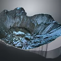 Realistic Volcanic Crater Terrain 3D Model Displaying Steep Edges And Snow Covered Surface