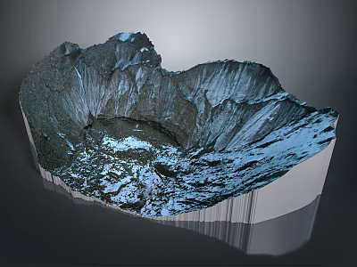 Realistic Volcanic Crater Terrain 3D Model Displaying Steep Edges And Snow Covered Surface 3d model