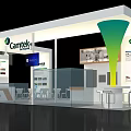 Cantek Exhibition Booth Design With White Structure Green Gradient Accent Display Area Screen And Tables