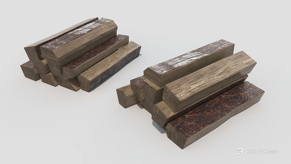 Natural Stacked Wood And Stone Blocks With Rustic Texture For Decorative Materials 3d model 