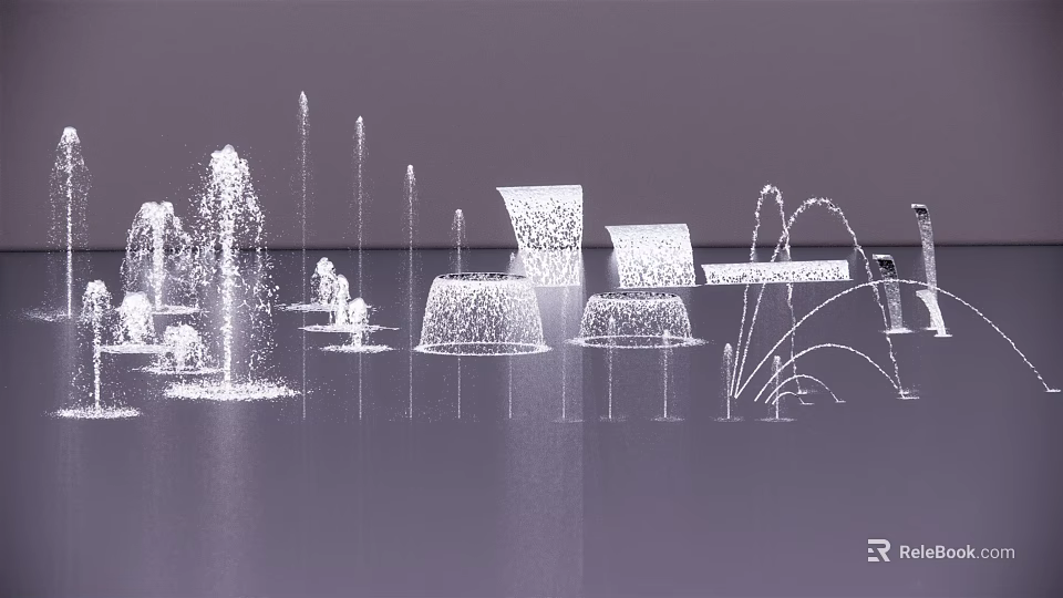 Modern Luxury Fountains With Multiple Designs Water Sprays And Lighting Effects 3d model 