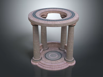 Ornate Stone Circular Pedestal Structure With Columns Decorative Trim and Steps 3d model