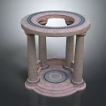 Ornate Stone Circular Pedestal Structure With Columns Decorative Trim and Steps