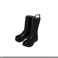 Black Leather Combat Boots with Tall Design Laced Front Thick Rubber Soles Durable Workwear Style
