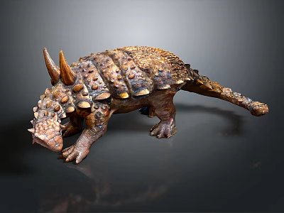 Realistic Prehistoric Dinosaur Model With Armored Plates Horned Head And Textured Skin 3d model