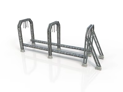 Modern Metal Building Truss Structure Featuring Three Arch Frames And Supports 3d model