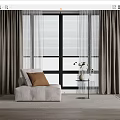 Light Gray Bean Bag Chair With Brown Cushion By Window And Gray Curtains