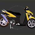 Modern Yellow And Black Scooter With Shiny Wheels Black Seat And Reflection