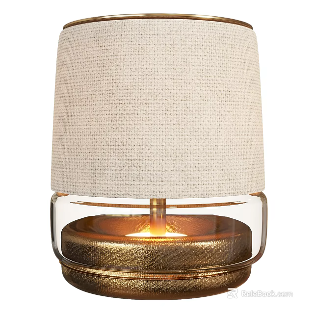 Beige Woven Fabric Lampshade Table Lamp With Gold Base And Transparent Glass Warm Light 3d model 