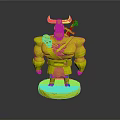 Cartoon Style Blue Horned Character 3D Model with Sword Skull Decoration Purple Shorts Base Stand