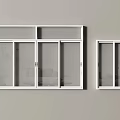 White Frame Double Window Design With Modern Sliding Panels On Gray Wall 3d model