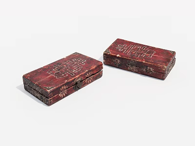 Vintage Red Carved Wooden Boxes With Intricate Patterns And Traditional Design 3d model