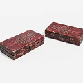 Vintage Red Carved Wooden Boxes With Intricate Patterns And Traditional Design