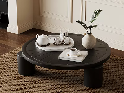 French retro style coffee table solid wood coffee table ornaments 3d model